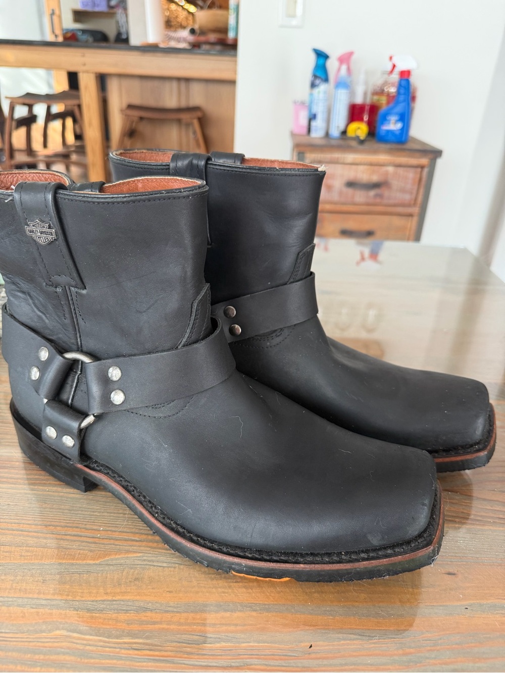 Harley Davidson New Men's Black  Leather Harness Motorcycle Boots 11B